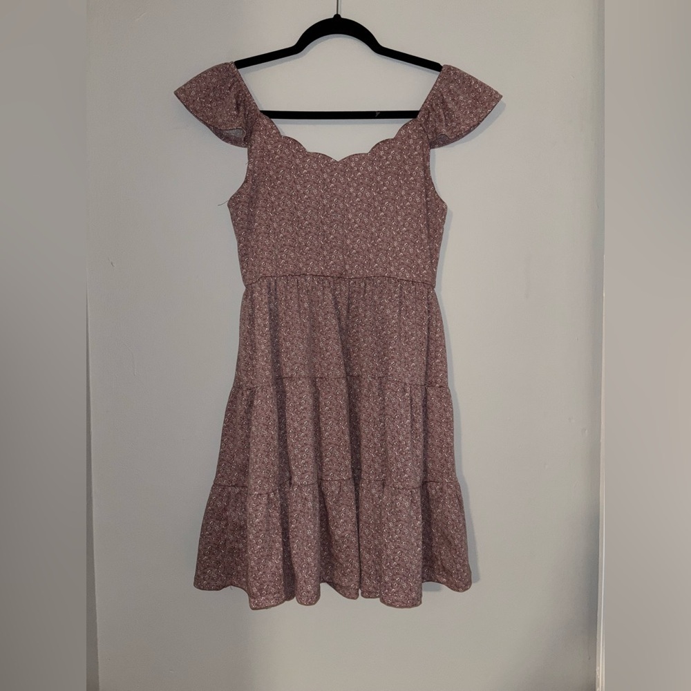 Monteau Scalloped Neckline Pink Floral Mini Dress - Picture 5 of 5